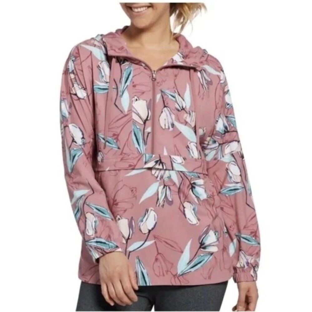 Calia Women Small Anywhere Floral Pink Half Zip Hooded Jacket Windbreaker gym - Picture 4 of 5